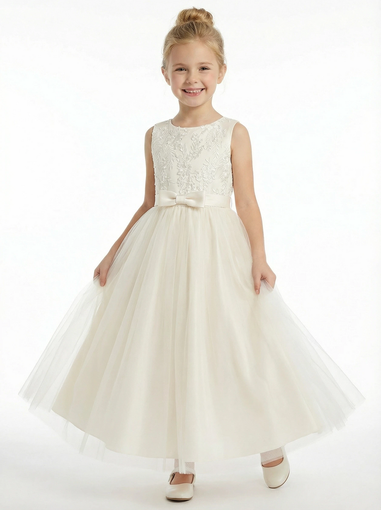Lace Applique Girls Wedding Princess Flower Dress Party Dress Puffy Communion Dresses