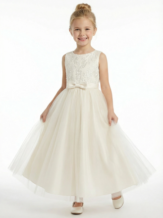 Lace Applique Girls Wedding Princess Flower Dress Party Dress Puffy Communion Dresses