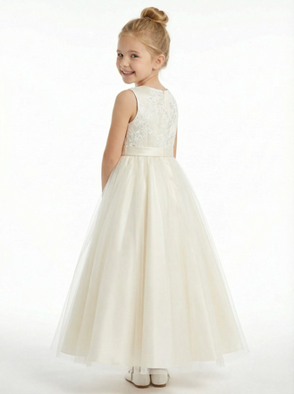 Lace Applique Girls Wedding Princess Flower Dress Party Dress Puffy Communion Dresses