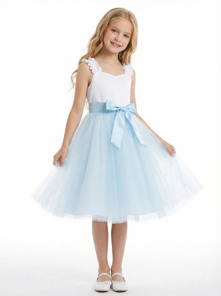 Puff Short Sleeves Tulle Bow Flower Girl Dress Birthday Party Dresses- ChicSew, White Puff Short Sleeves Tulle Bow Flower Girl Dress Birthday Party Dresses- ChicSew, White