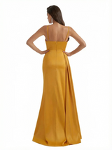 Sexy Mermaid Spaghetti Straps Side Slit Silky Satin Long Evening Dresses For Wedding