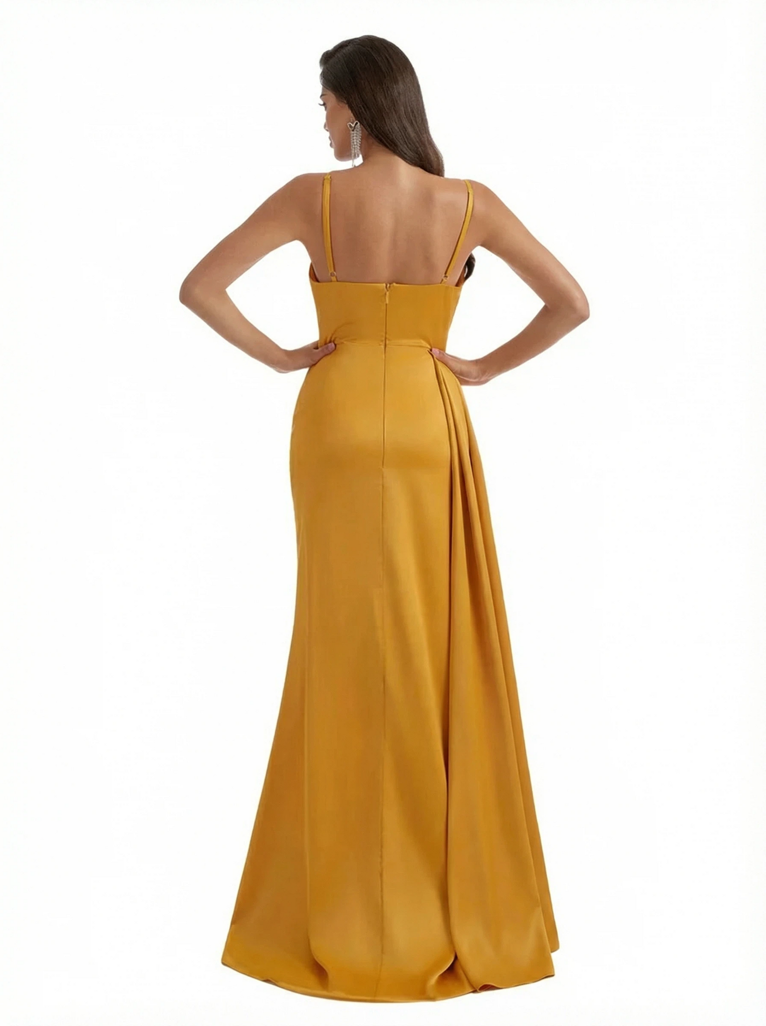 Sexy Mermaid Spaghetti Straps Side Slit Silky Satin Long Evening Dresses For Wedding