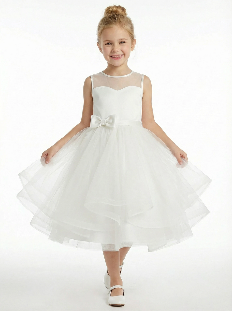 Simple Satin Flower Girl Dress Sleeveless Skirt Elegant A-Line Flower Birthday Dresses