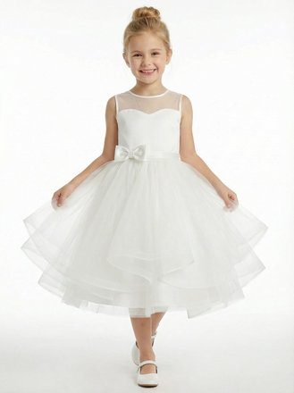 Simple Satin Flower Girl Dress Sleeveless Skirt Elegant A-Line Flower Birthday Dresses