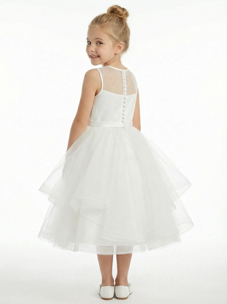 Simple Satin Flower Girl Dress Sleeveless Skirt Elegant A-Line Flower Birthday Dresses