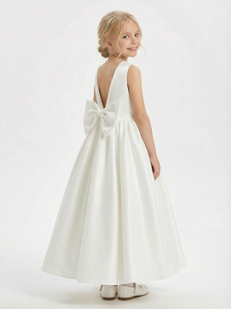 Floral Lace Toddler Flower Girl Dress Sleeveless Tulle Skirt Sash Round Neck for Wedding