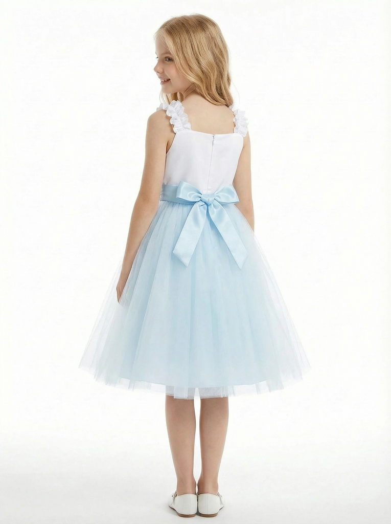 Puff Short Sleeves Tulle Bow Flower Girl Dress Birthday Party Dresses- ChicSew, White Puff Short Sleeves Tulle Bow Flower Girl Dress Birthday Party Dresses- ChicSew, White