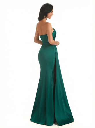 Sexy Sweetheart Sleeveless Mermaid Silky Satin Long Formal Dresses Side Slit