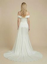 Mermaid Cold Shoulder Maxi Long Satin Wedding Dresses With Waist Drape