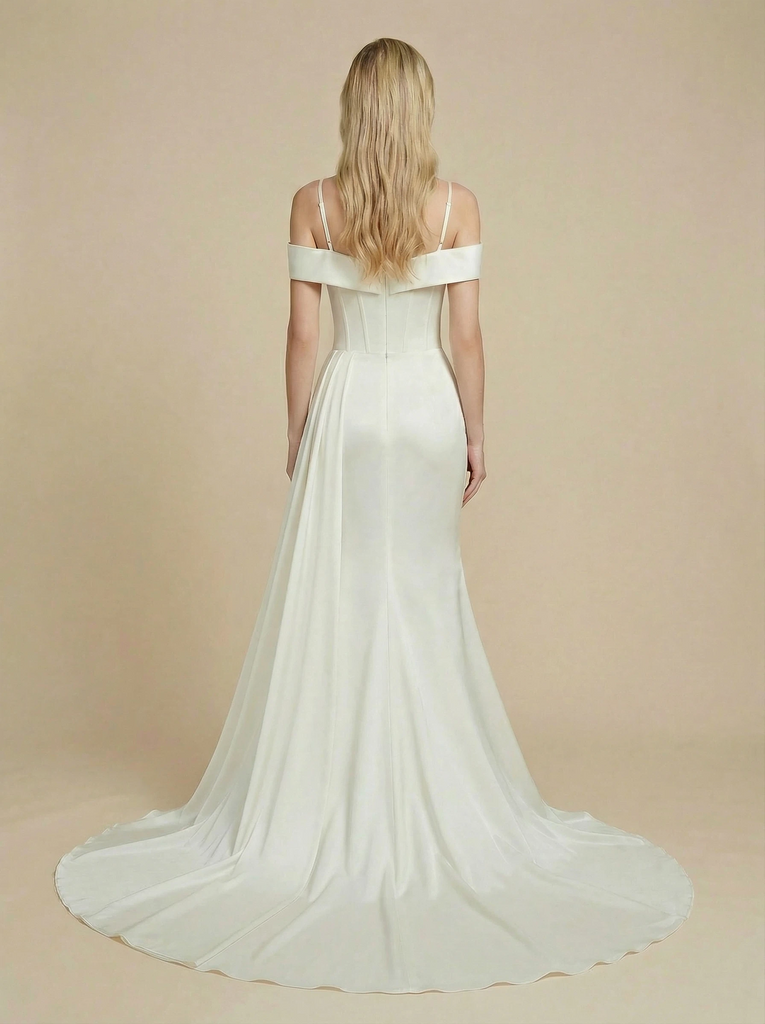 Mermaid Cold Shoulder Boning Maxi Long Satin Wedding Dresses Online