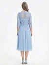 ChicSew Jewel Lace Chiffon Mother of The Bride Two Piece Tea-Length Dress with 3/4 Sleeves Jacket