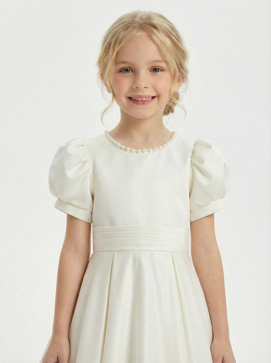 Satin Tulle Girls Princess Dress Strap Bow Sash A-Line Wedding Guest Gowns Bow Knot
