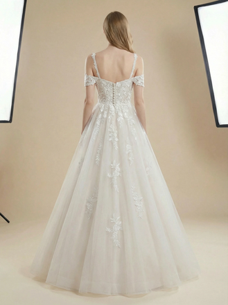 A-Line Cold Shoulder Maxi Long Lace Wedding Dresses Online