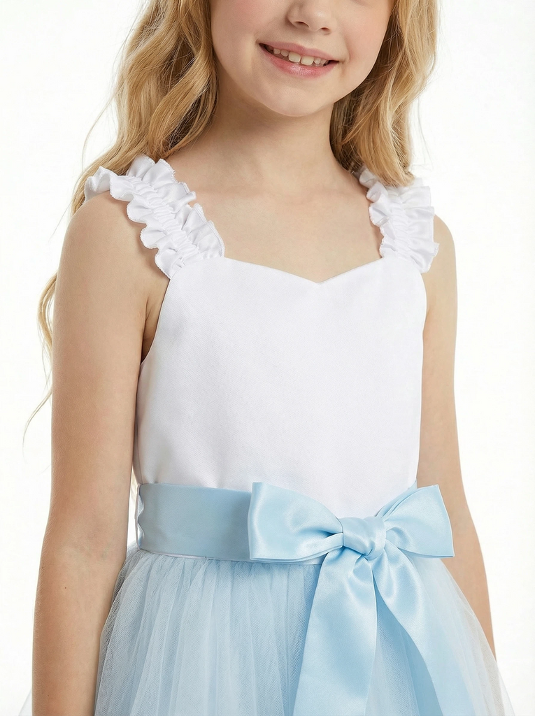 Puff Short Sleeves Tulle Bow Flower Girl Dress Birthday Party Dresses- ChicSew, White Puff Short Sleeves Tulle Bow Flower Girl Dress Birthday Party Dresses- ChicSew, White