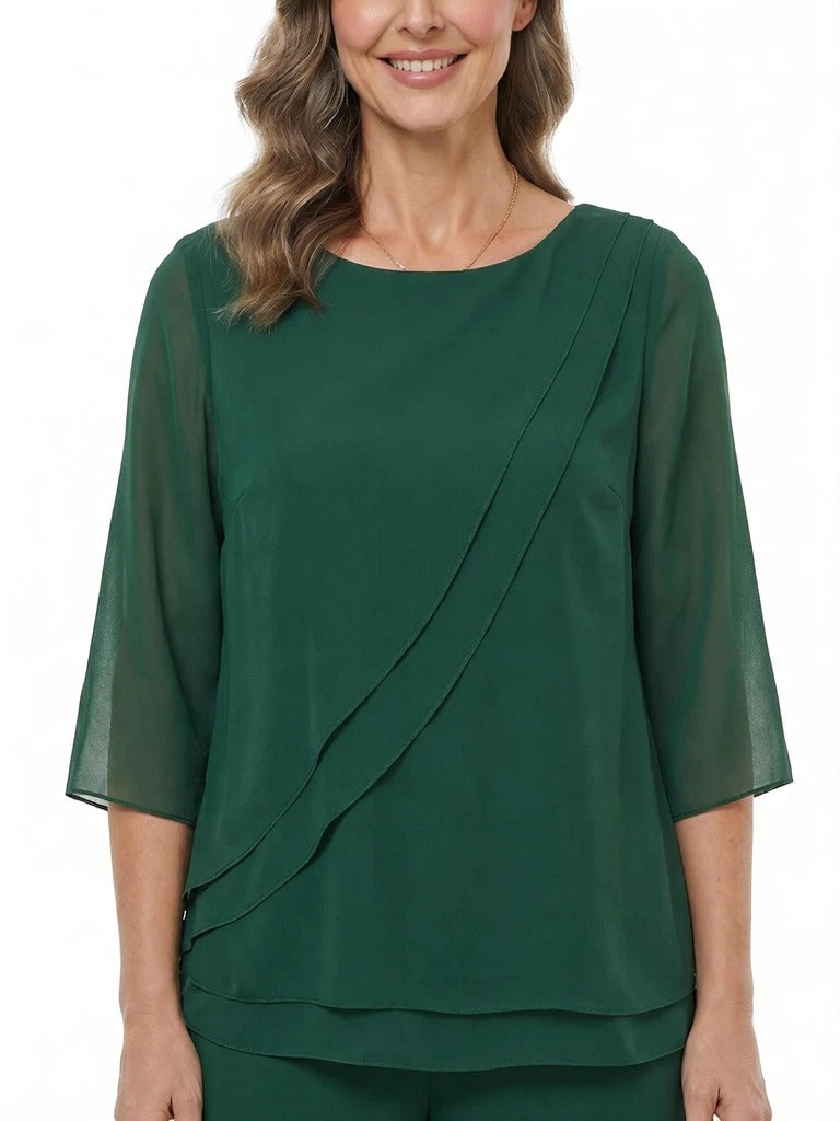 ChicSew Scoop 3/4 Sleeve Chiffon Two-Piece Mother of the Bride Pant Suit