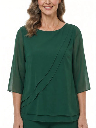 ChicSew Scoop 3/4 Sleeve Chiffon Two-Piece Mother of the Bride Pant Suit