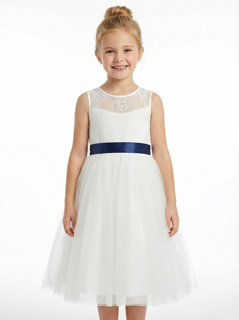 Vintage Lace Girls Wedding Guest Dress Knee Length Childrens Dresses for Wedding with Bow