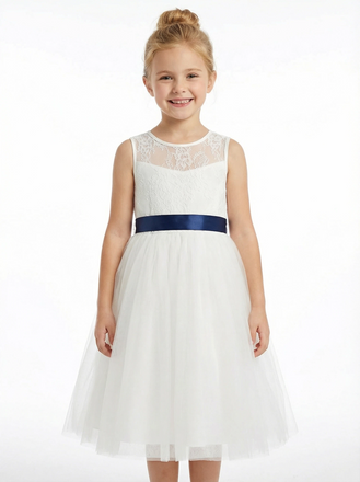 Vintage Lace Girls Wedding Guest Dress Knee Length Childrens Dresses for Wedding with Bow