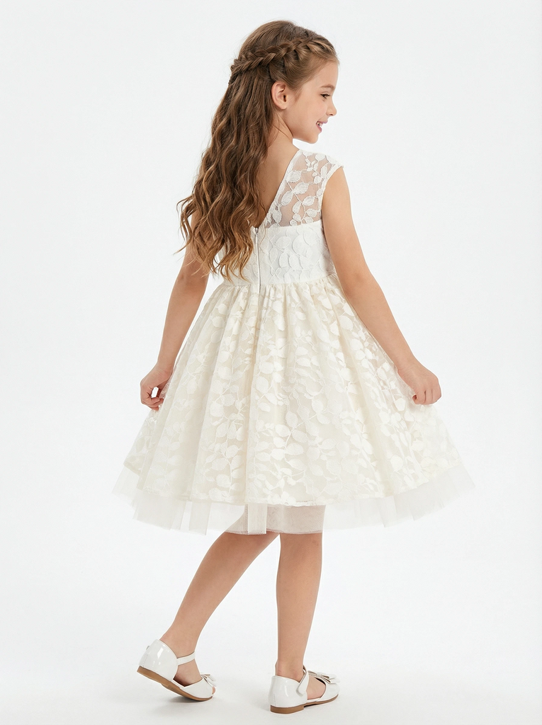 Lace Satin First Communion Dress Girls Party Dresses Scoop Neck Sleeveless Ball Gown Formal