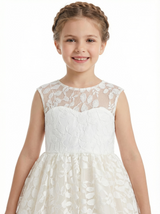 Lace Satin First Communion Dress Girls Party Dresses Scoop Neck Sleeveless Ball Gown Formal