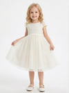 Satin Lace Girls Princess Dress Cap Sleeve Bow Sash A-Line Wedding Guest Gowns Girls