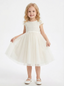 Satin Lace Girls Princess Dress Cap Sleeve Bow Sash A-Line Wedding Guest Gowns Girls