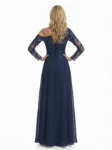 Modern Lace Long Sleeves Asymmetrical Chiffon Side Slit Mother Of The Bride Dresses
