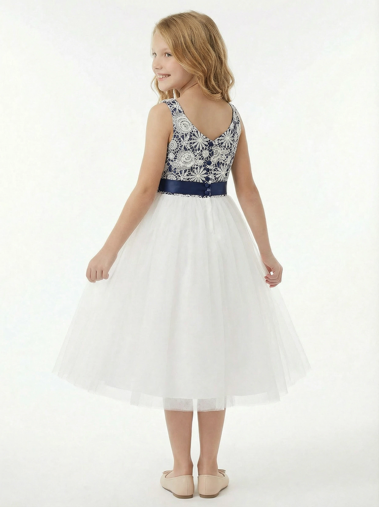 Girls Dresses for Wedding Lace Party Dress Tea Length Bow Sash Boho Communion Dresses