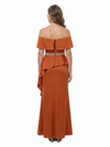 ChicSew Off The Shoulder Beaded Ruffle Satin Ankle Length Mother of the Bride Dress