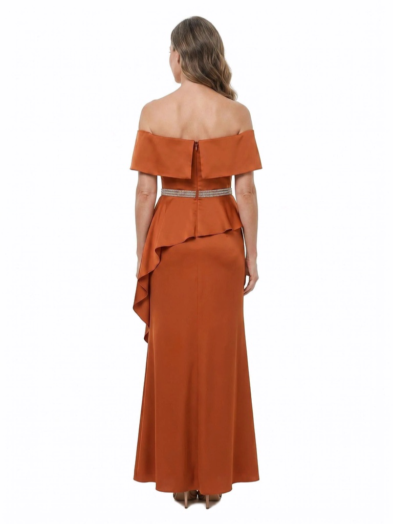 ChicSew Off The Shoulder Beaded Ruffle Satin Ankle Length Mother of the Bride Dress