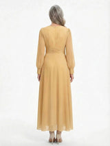 ChicSew Modern V-Neck A-Line Long Sleeves Ankle-Length Chiffon Mother Of The Bride Gowns