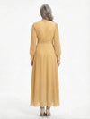 ChicSew Modern V-Neck A-Line Long Sleeves Ankle-Length Chiffon Mother Of The Bride Gowns