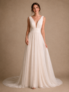 ChicSew Classy Spaghetti Straps V-Neck Sleeveless Glitter Tulle A-Line Maxi Wedding Dress