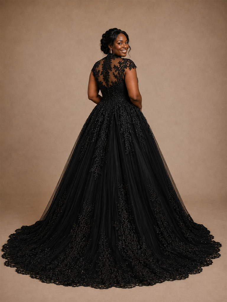 ChicSew Elegant Classy High Neck Lace Tulle A-Line Floor-Length Wedding Dress
