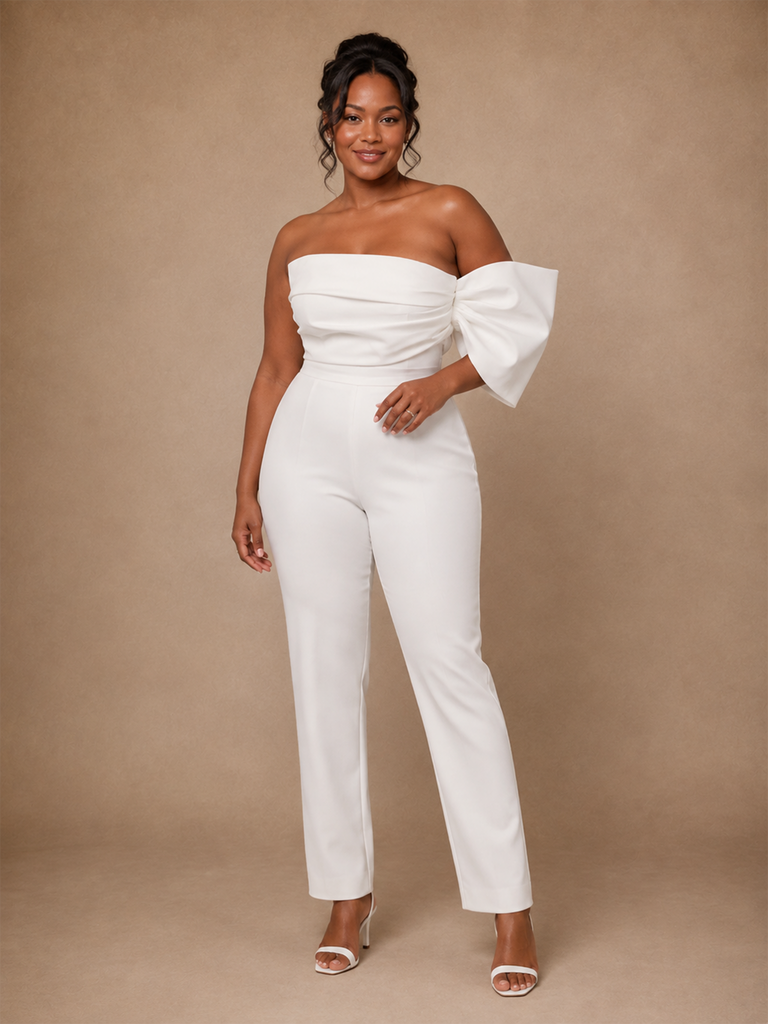 ChicSew Unqiue One Shoulder Crepe Ankle-Length Wedding Jumpsuit