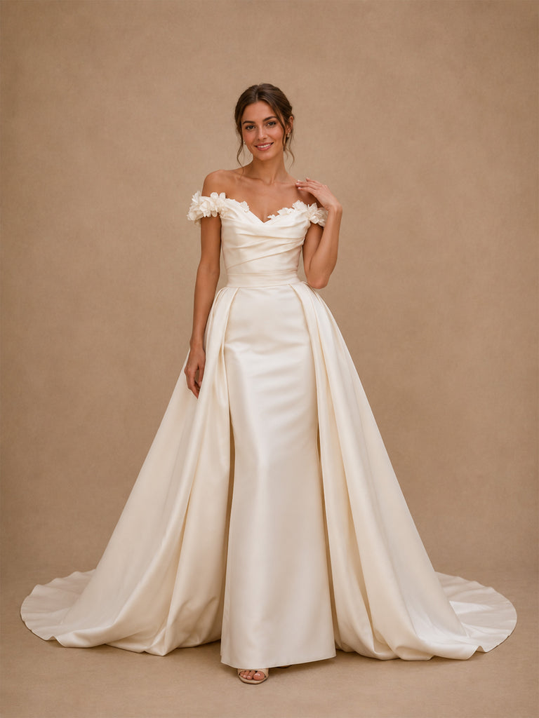 ChicSew Uinque Off The Shoulder Sleeveless Ruching Mermaid Long Wedding Dresses