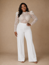 ChicSew Modern High Neck Long Sleeves Lace Crepe Floor-Length Wedding Pant Suit With Sequin