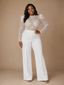 ChicSew Modern High Neck Long Sleeves Lace Crepe Floor-Length Wedding Pant Suit With Sequin