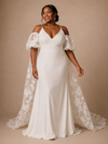 ChicSew Elegant V-Neck Spaghetti Straps Mermaid Crepe Long Wedding Dress With Lace Cape