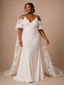 ChicSew Elegant V-Neck Spaghetti Straps Mermaid Crepe Long Wedding Dress With Lace Cape