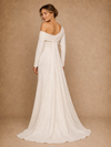 ChicSew Fancy Asymmetric Long Sleeves Ruching Crepe Mermaid Long Wedding Dress