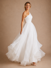 ChicSew Elegant One Shoulder Ruching A-Line Tulle Floor-Length Wedding Dresses