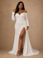 ChicSew Unique Crepe V-Neck Long Sleeves Mermaid Side Slit Ruched Maxi Wedding Dress