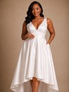 ChicSew Elegant V-Neck Sleeveless A-Line Satin High-Low Wedding Dress