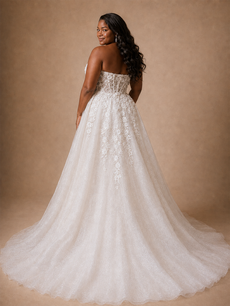 ChicSew Elegant Modern Sweetheart Mermaid Boning Lace Tulle Maxi Wedding Dress With Overskirt