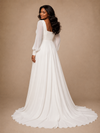 ChicSew Elegant Simple Square Neck Long Sleeves Chiffon A-Line Wedding Dress