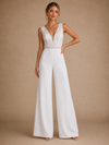 ChicSew Sexy Spaghetti Straps V-Neck Sleeveless Crepe Long Wedding Jumpsuit