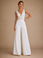 ChicSew Sexy Spaghetti Straps V-Neck Sleeveless Crepe Long Wedding Jumpsuit