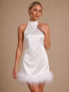 ChicSew Pretty Satin High Neck Sleeveless Sheath Mini-Length Wedding Dresses