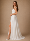 ChicSew Fancy Spaghetti Straps Sleeveless Chiffon A-Line Side Slit Long Wedding Dress